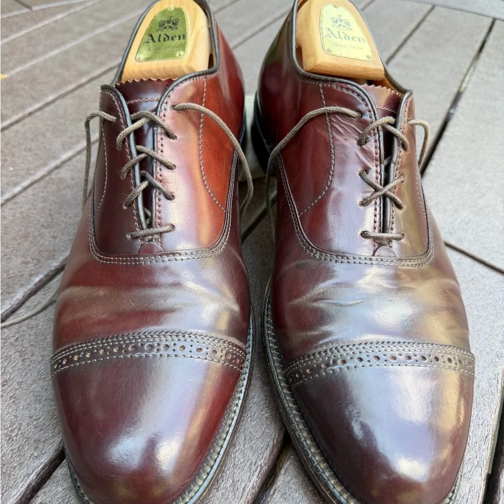 Alden Men's Burgundy/Brown Cap-Toe Blucher Oxfords